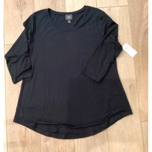 JM Collection Women's 3/4 Sleeve Scoop Neck Top Size Large Deep Black NEW
